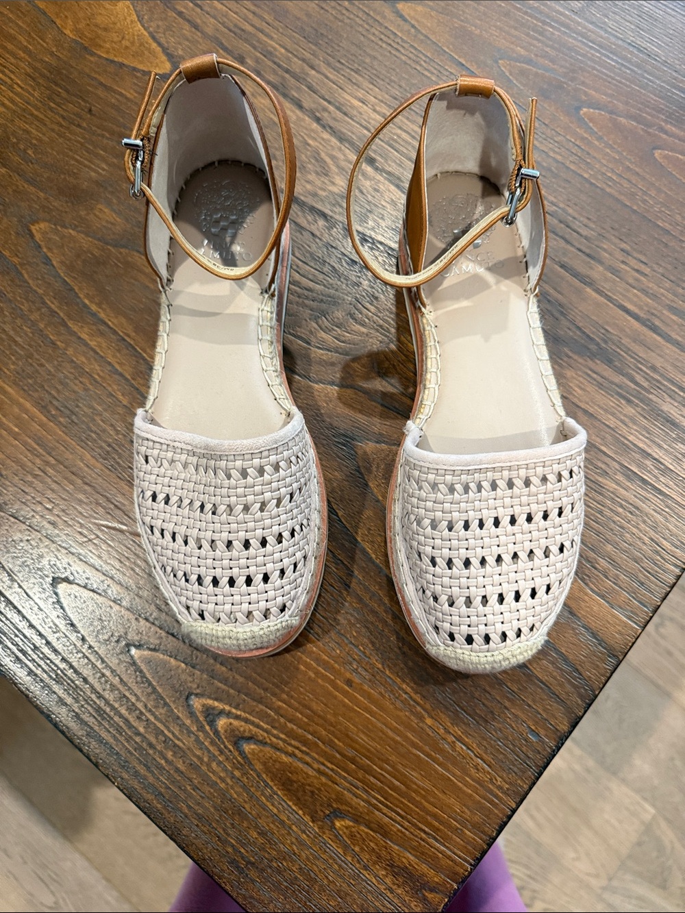 Vince Camuto Cream Woven Espadrille Ankle-Strap Flats